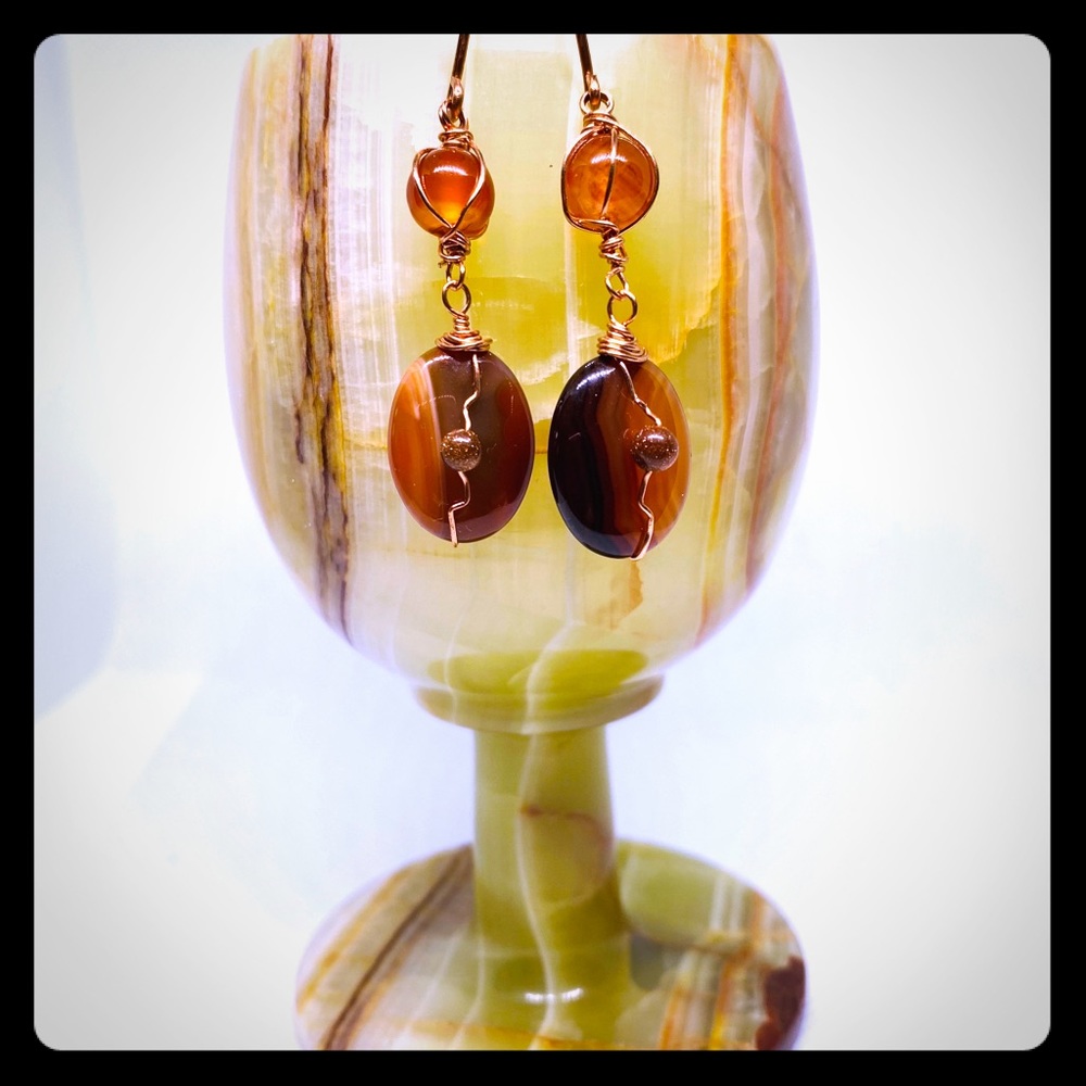 Agate,carnelian and copper earrings